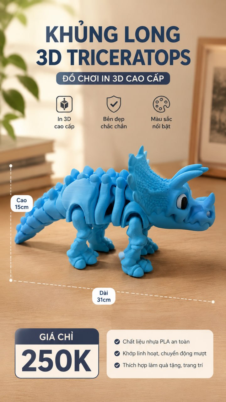Khủng Long Sừng - Triceratops 3D Khớp Xoay